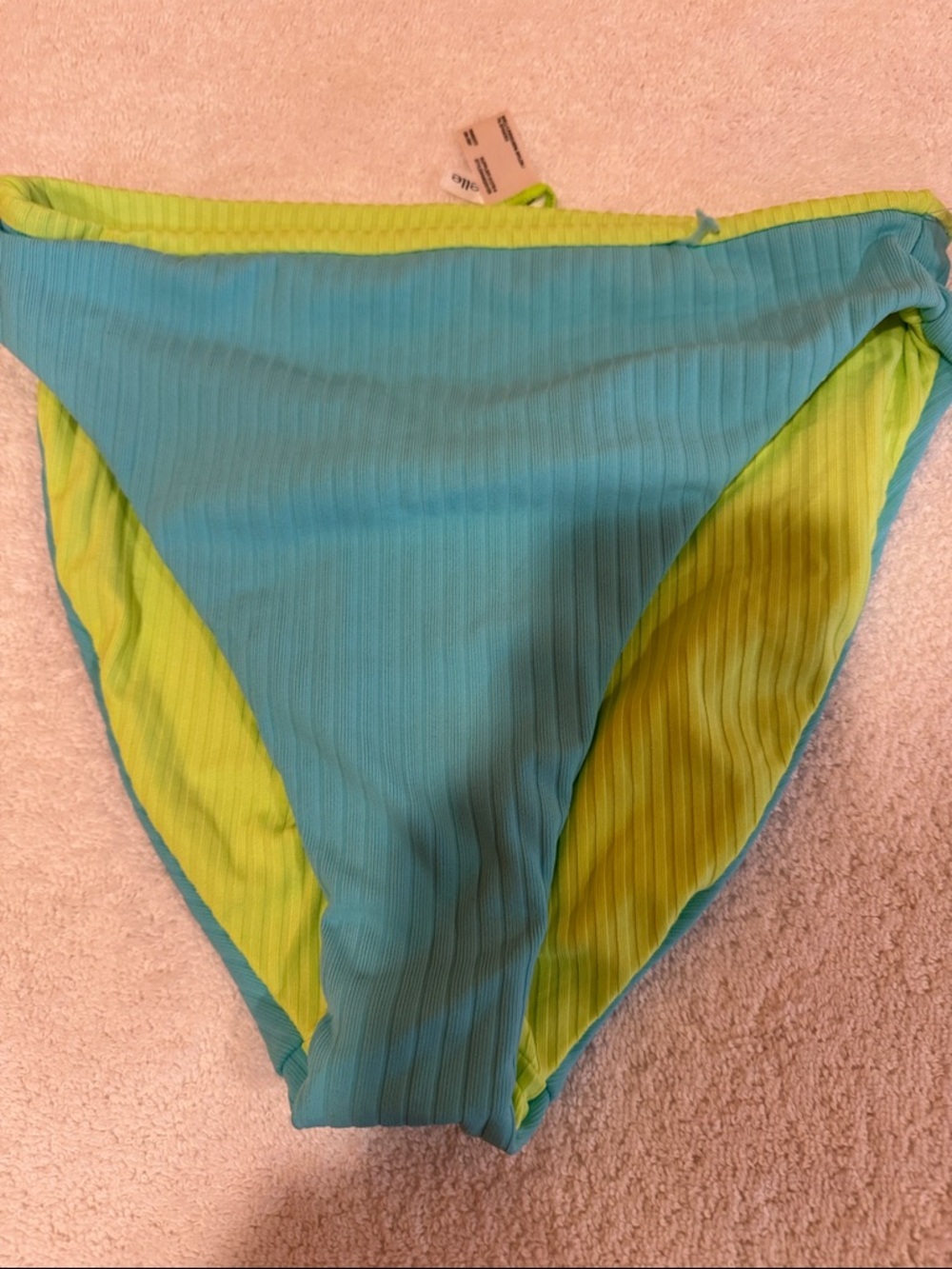Ambrielle Blue and Lime Reversible Ribbed Bikini Bottom